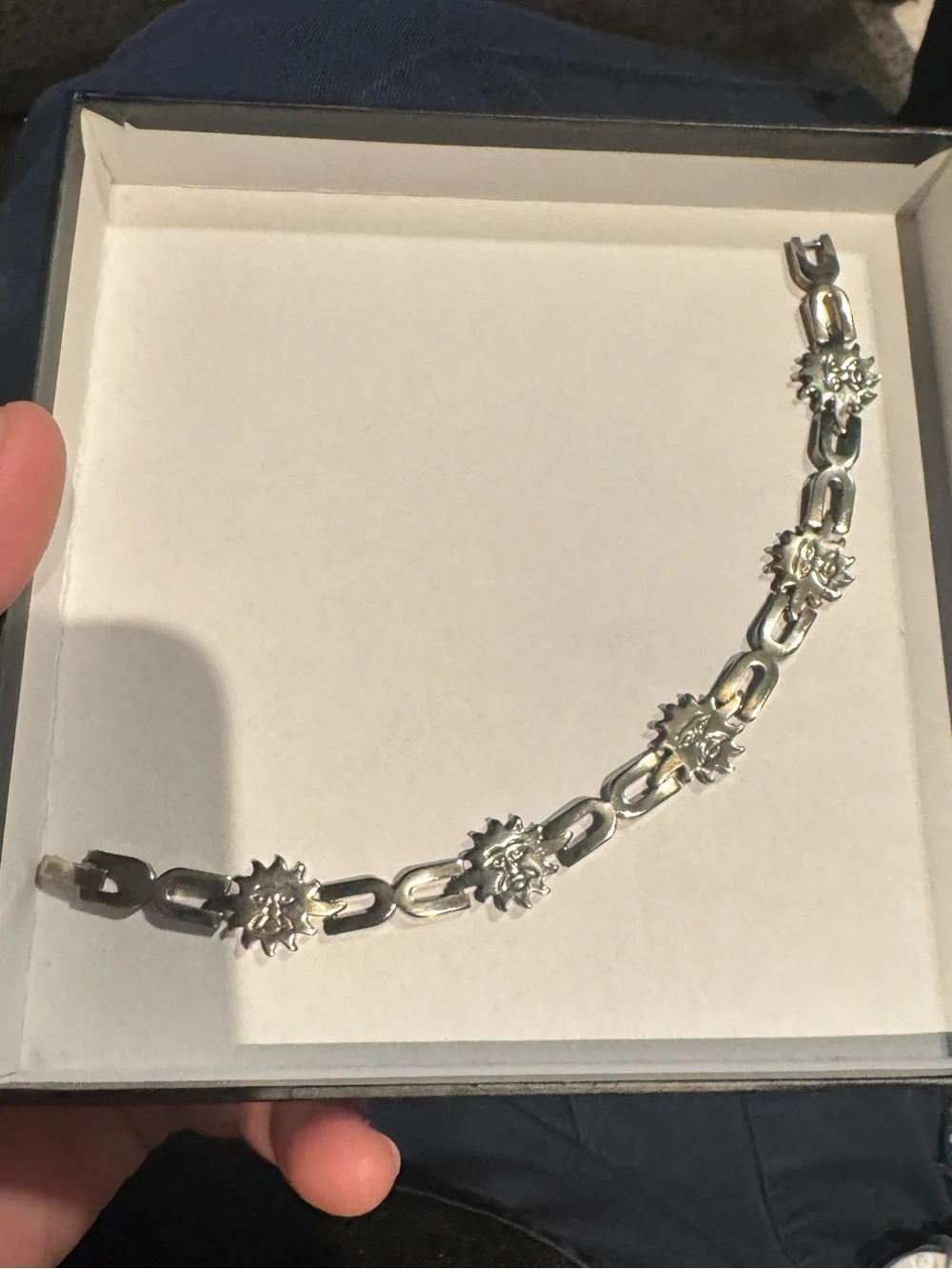 Vintage 925 Sterling Silver Sun Motif Linked Bracelet - - Picture 3 of 14